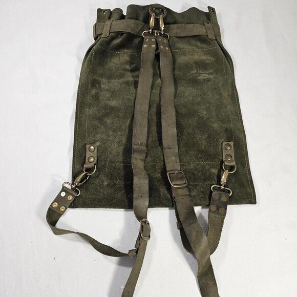 Suede Drawstring Backpack with Buckle Strap - Olive Green main image 6